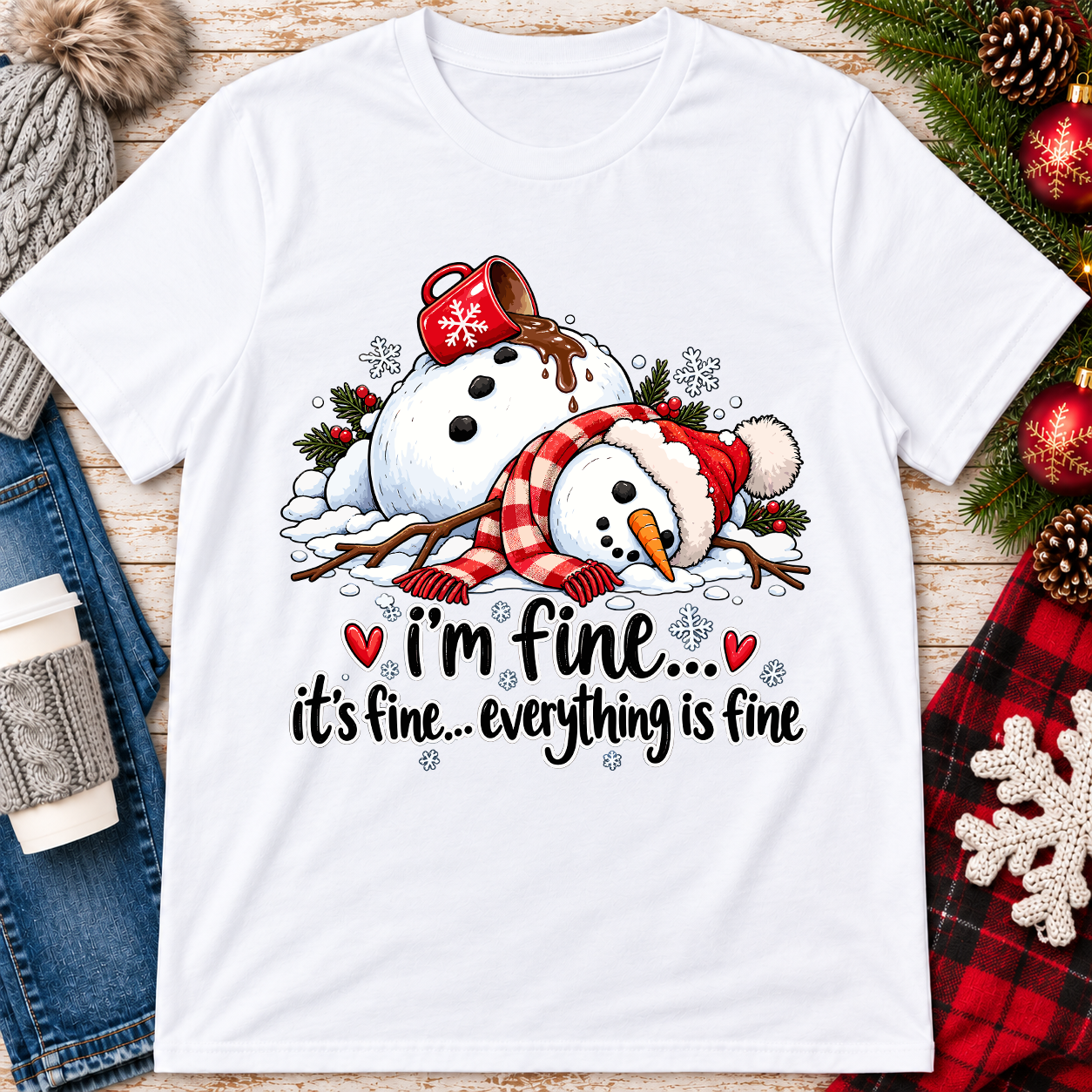 I'm Fine Snowman T-Shirt