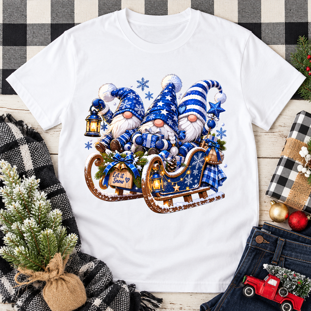 Let It Snow – Blue Christmas Gnomes T-shirt